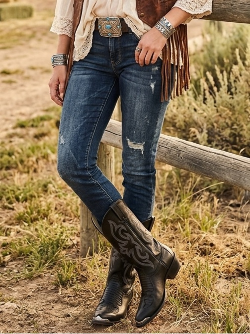 Durango Black Cowgirl Leather Western Embroidered Boots Size 9D